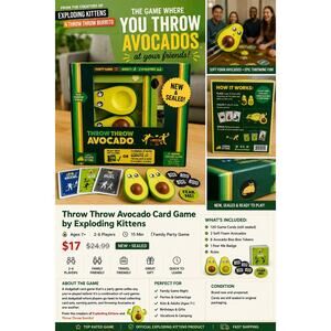Throw Throw Avocado Card Game NEW Sealed Exploding Kittens Family Party Game